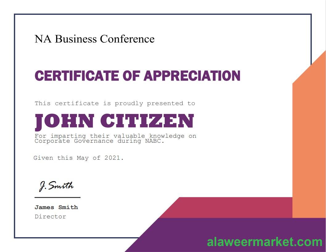 USA Appreciation certificate